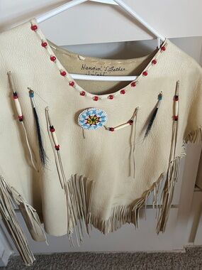 Handmade Beaded Fringe Tunic - Cream Leather